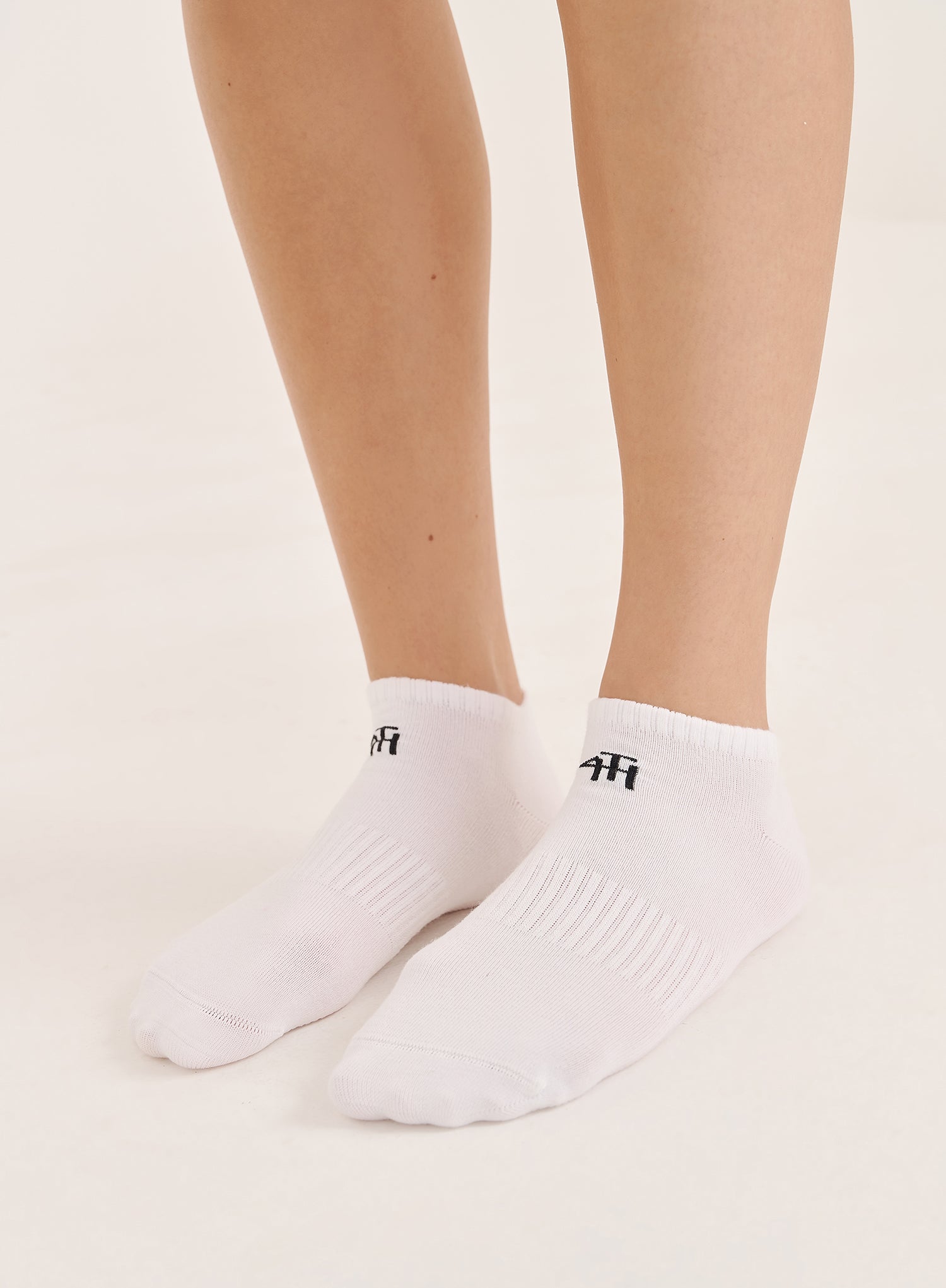 White Branded Pilates Grip Ankle Socks